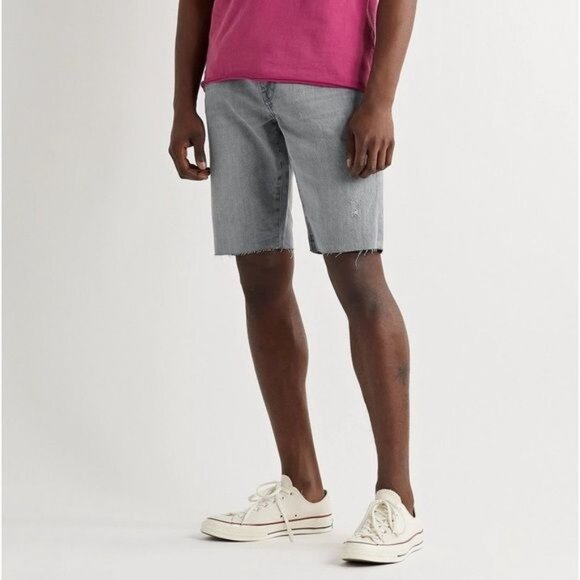 New FRAME L'Homme Cut Off Straight-Leg Distressed Organic Denim Shorts Gray 38 - Picture 1 of 14